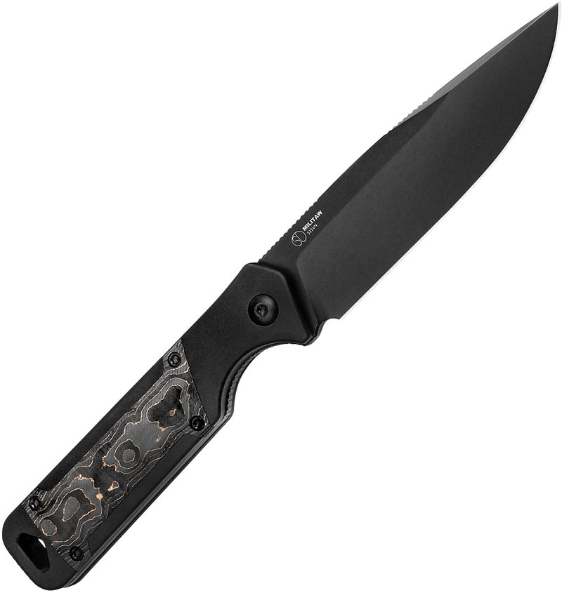 Kizer Militaw Black & Gold Aluminium & Gold Fat Carbon (3.83" S35VN) Fixed Blade Knife [1067A1] - product view 2