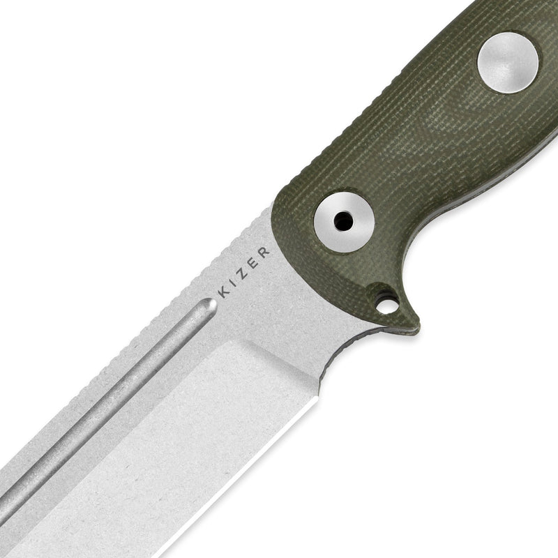 Kizer Drop Bear Fix 7 Green Micarta (6.51" Stonewashed AEB-L) Fixed Blade Knife [1103A1] - product view 7