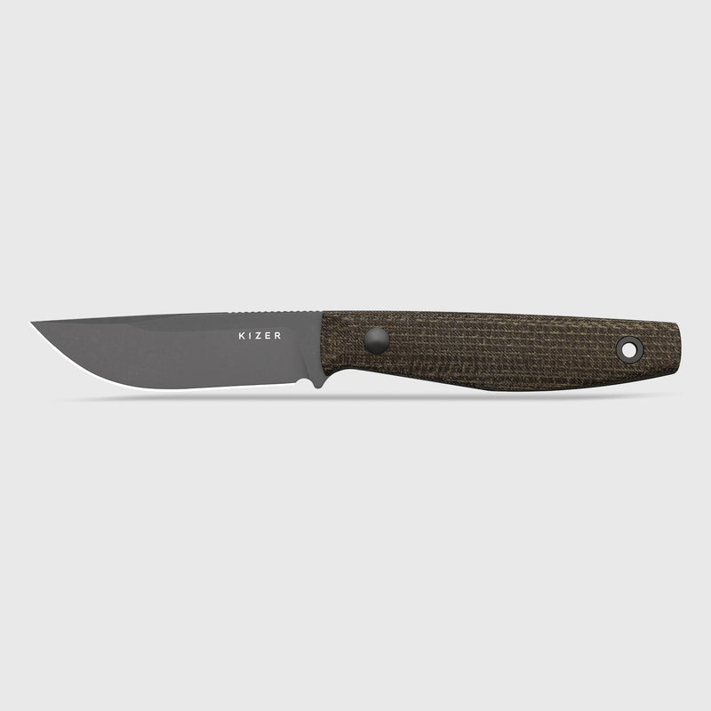 Kizer Dingo Brown Micarta (3.51" Gray PVD Coating & Stonewashed AEB-L) Fixed Blade Knife [1121A1] - product view 3