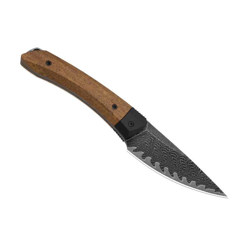 Kizer Momo Fix 3 Brown & Black Mkuruti Wood & G10 (3.2" Acid-Washed & Stonewashed Takefu VG-10 Damascus) Fixed Blade Knife [1124A1] - product view 6