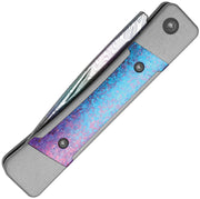Kizer Little Grand Silver & Blue Aluminum & Crystallized Titanium (2.5" Acid-washed Rainbow Damascus) Folding Knife [KI2670A4] - product view 2