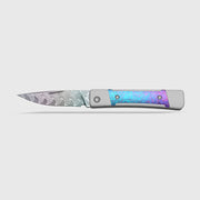 Kizer Little Grand Silver & Blue Aluminum & Crystallized Titanium (2.5" Acid-washed Rainbow Damascus) Folding Knife [KI2670A4] - product view 4