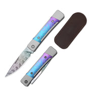 Kizer Little Grand Silver & Blue Aluminum & Crystallized Titanium (2.5" Acid-washed Rainbow Damascus) Folding Knife [KI2670A4] - product view 5
