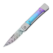 Kizer Little Grand Silver & Blue Aluminum & Crystallized Titanium (2.5" Acid-washed Rainbow Damascus) Folding Knife [KI2670A4] - product view 6