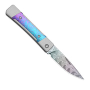 Kizer Little Grand Silver & Blue Aluminum & Crystallized Titanium (2.5" Acid-washed Rainbow Damascus) Folding Knife [KI2670A4] - product view 7