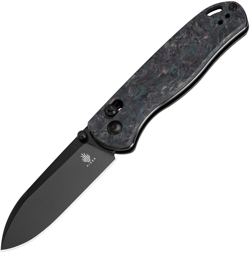 Kizer Drop Bear Black & Blue & Purple Fatcarbon (2.95" S35VN) Folding Knife [KI3619A4] - product view 1