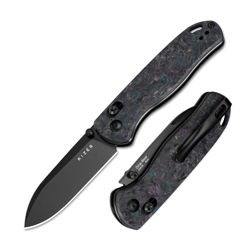 Kizer Drop Bear Black & Blue & Purple Fatcarbon (2.95" S35VN) Folding Knife [KI3619A4] - product view 7