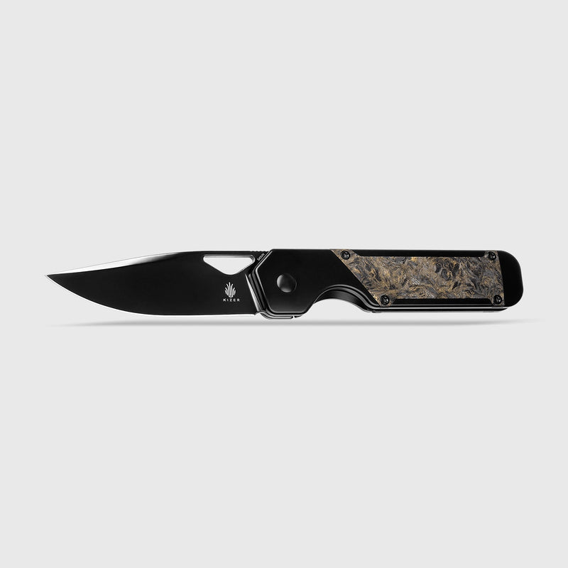 Kizer Militaw Black & Gold Titanium & Fatcarbon (3.36" S45VN) Folding Knife [KI3634A3] - product view 6