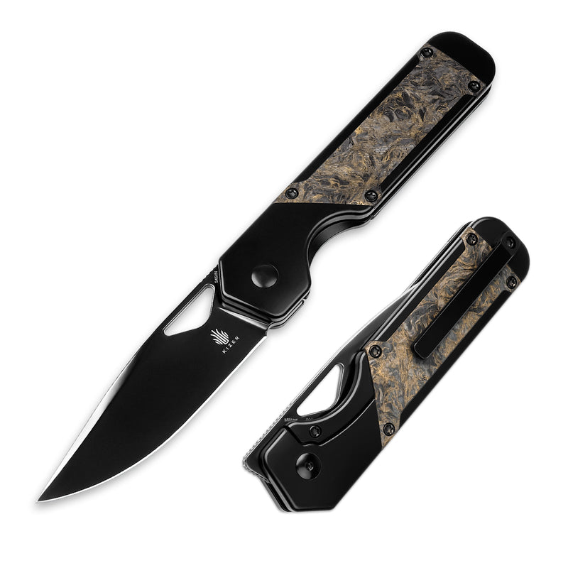Kizer Militaw Black & Gold Titanium & Fatcarbon (3.36" S45VN) Folding Knife [KI3634A3] - product view 7