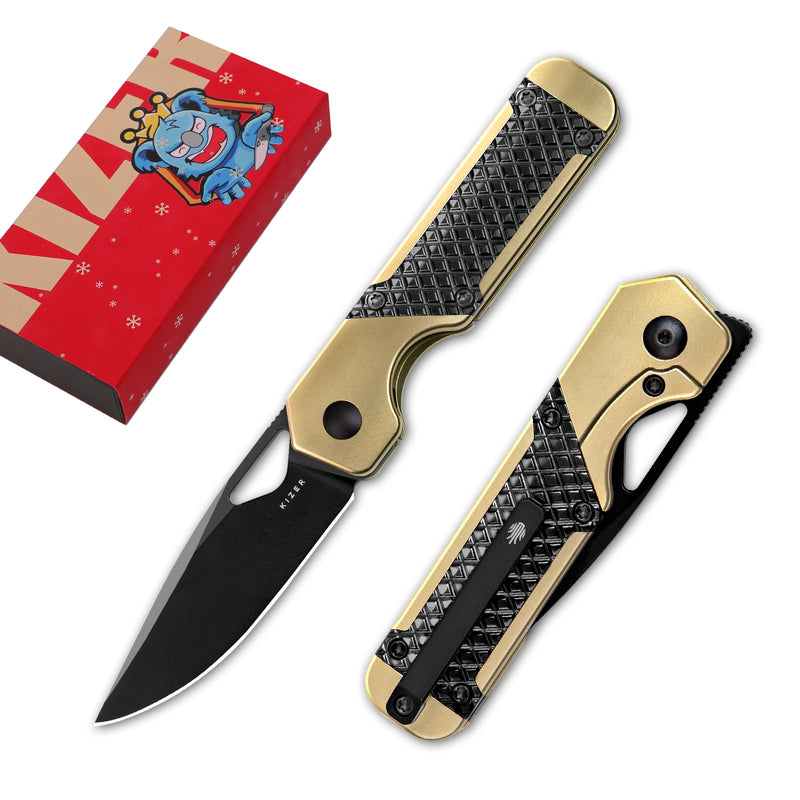 Kizer Mini Militaw Black&Gold Titanium+Zirconium (2.82" S45VN) Folding Knife [KI3634SA3] - product view 7