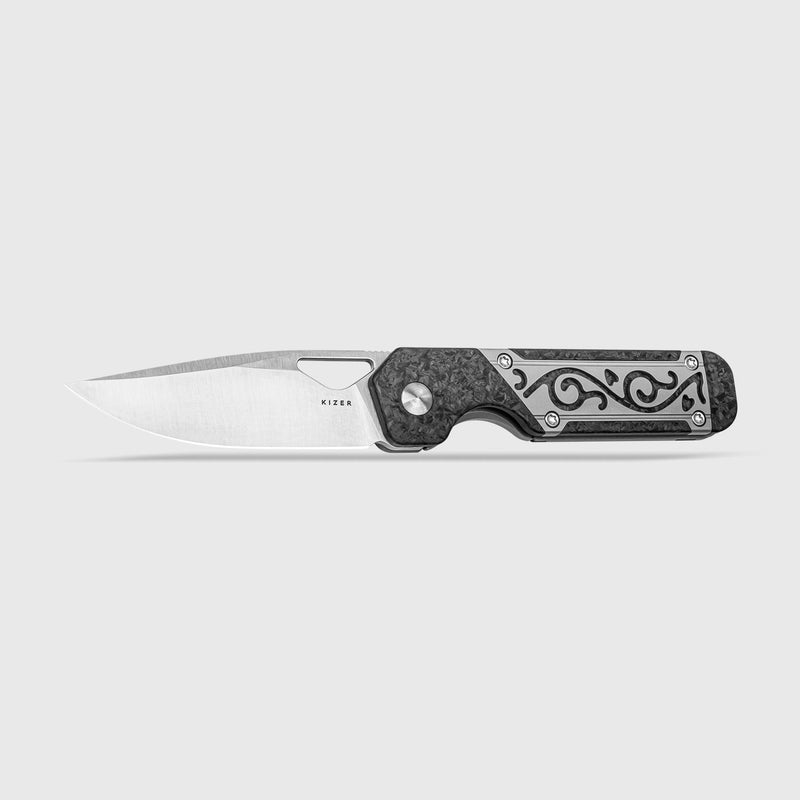 Kizer Mini Militaw Grey & Black Titanium+Carbon fiber (2.82" S45VN) Folding Knife [KI3634SA4] - product view 6
