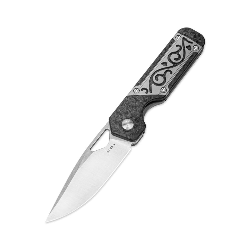 Kizer Mini Militaw Grey & Black Titanium+Carbon fiber (2.82" S45VN) Folding Knife [KI3634SA4] - product view 7