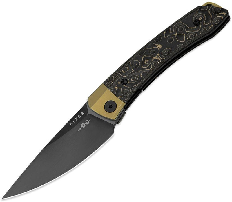 Kizer Mini MoMo Linerlock CF Gold Folding Knife [KI3663A3]
