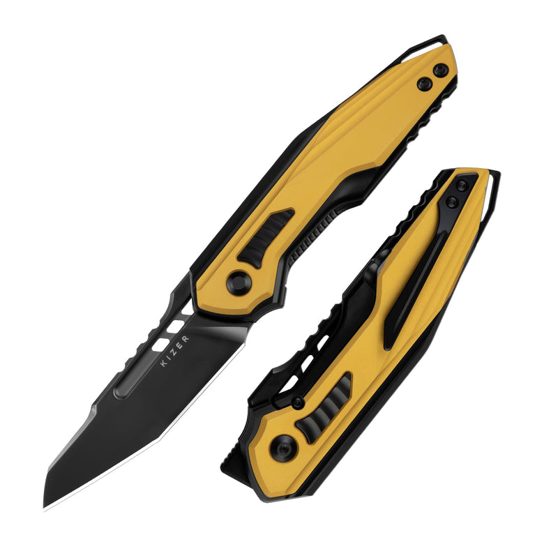 Kizer Zero Black & Yellow Titanium & Aluminum (3.22" Matte DLC Ultra S35VN) Folding Knife [KI3664A1] - product view 5
