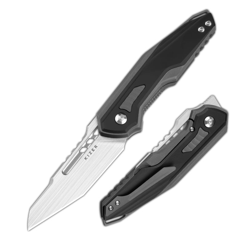 Kizer Zero Gray & Black Titanium & Aluminum (3.22" Hand-brushed S45VN) Folding Knife [KI3664A2] - product view 5