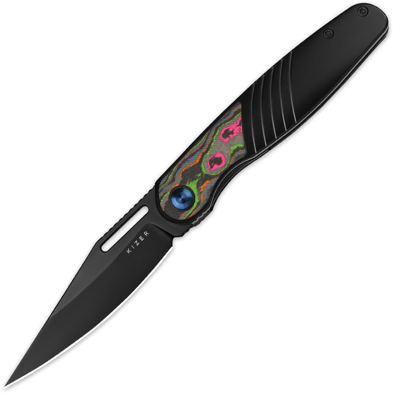Kizer Raze Multicolored Titanium & Camo Carbon 80s (3.5" Matt DLC-Ultra S45VN) Folding Knife [KI3720A1] - product view 1