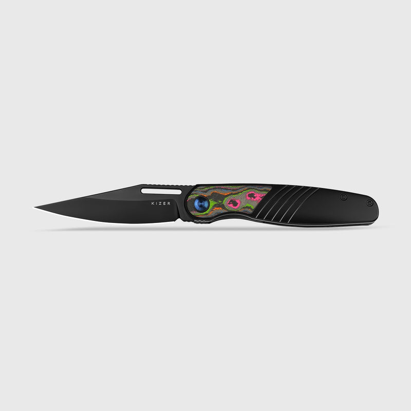 Kizer Raze Multicolored Titanium & Camo Carbon 80s (3.5" Matt DLC-Ultra S45VN) Folding Knife [KI3720A1] - product view 4