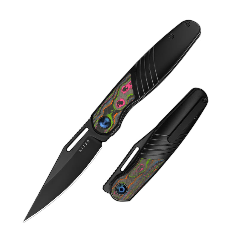 Kizer Raze Multicolored Titanium & Camo Carbon 80s (3.5" Matt DLC-Ultra S45VN) Folding Knife [KI3720A1] - product view 5