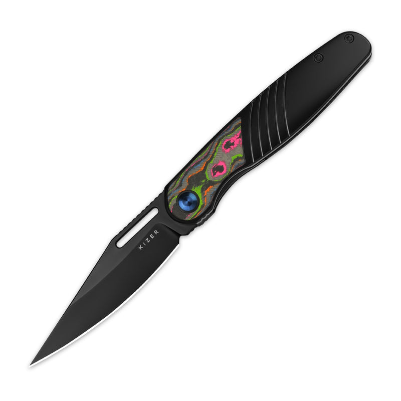 Kizer Raze Multicolored Titanium & Camo Carbon 80s (3.5" Matt DLC-Ultra S45VN) Folding Knife [KI3720A1] - product view 7