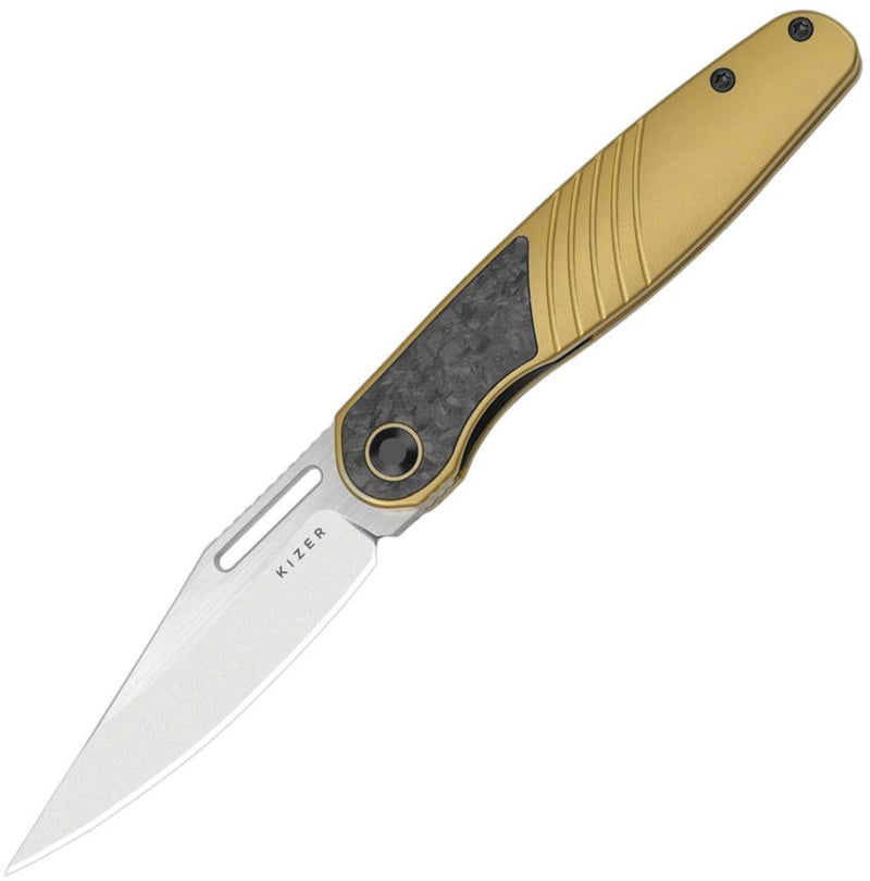 Kizer Raze Framelock Gold CF Folding Knife [KI3720A3]