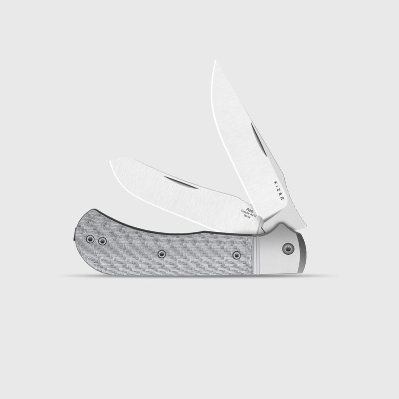 Kizer Trestle TP AirTi Silver Aluminum & Carbon Fiber (3.23" Satin BD1N) Folding Knife [K3761TPA1] - product view 4