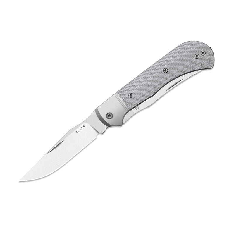 Kizer Trestle TP AirTi Silver Aluminum & Carbon Fiber (3.23" Satin BD1N) Folding Knife [K3761TPA1] - product view 5