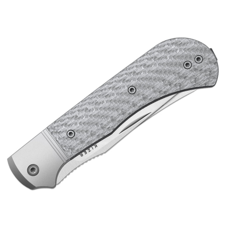 Kizer Trestle TP AirTi Silver Aluminum & Carbon Fiber (3.23" Satin BD1N) Folding Knife [K3761TPA1] - product view 7