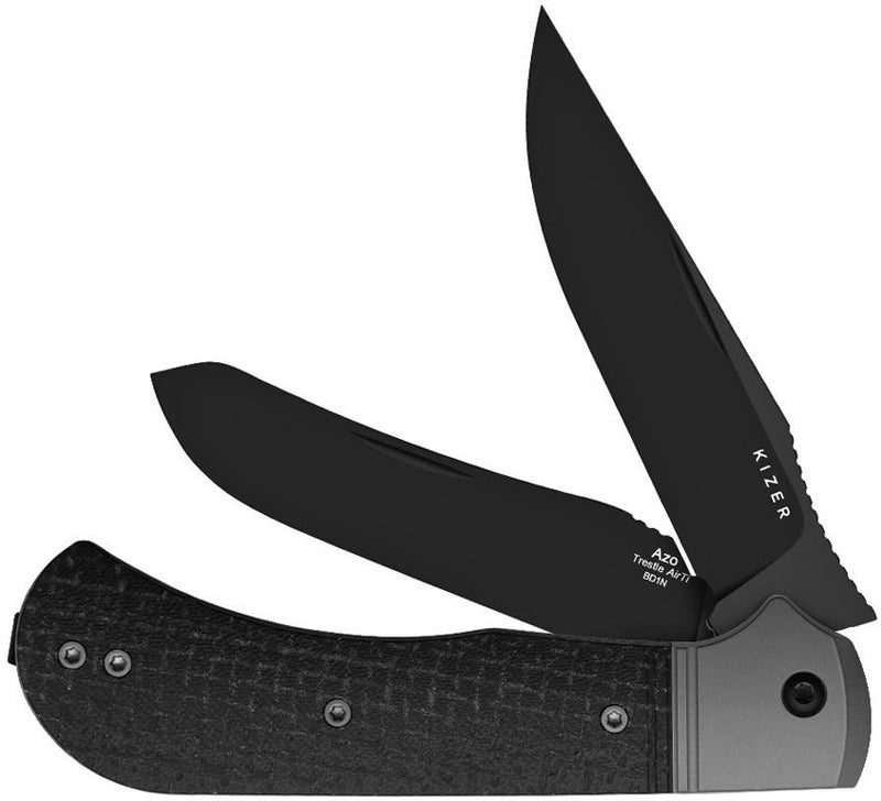 Kizer Trestle TP AirTi Gray & Black Aluminum & Micarta (3.23" Black PVD Coating BD1N) Folding Knife [K3761TPA3] - product view 1