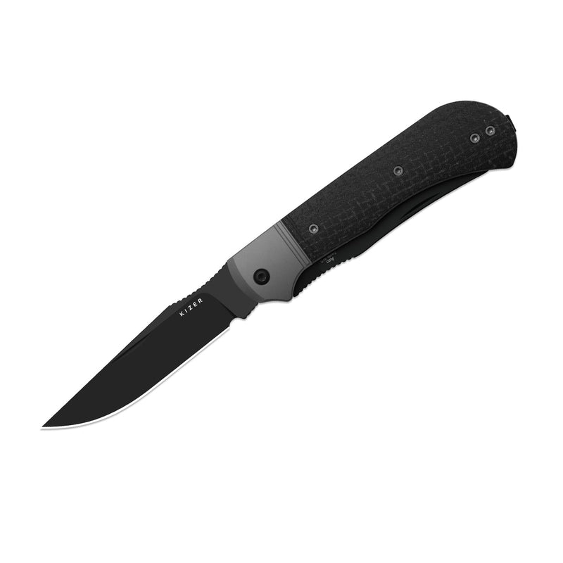 Kizer Trestle TP AirTi Gray & Black Aluminum & Micarta (3.23" Black PVD Coating BD1N) Folding Knife [K3761TPA3] - product view 5