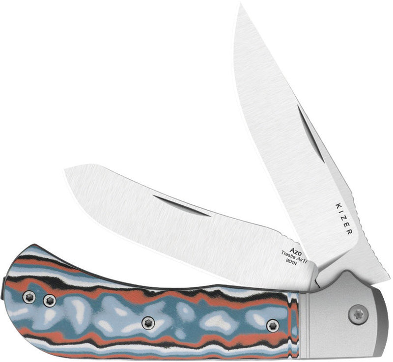 Kizer Trestle TP AirTi Multicolored Aluminum & vortex pattern micarta (3.23" Satin BD1N) Folding Knife [K3761TPA4] - product view 1