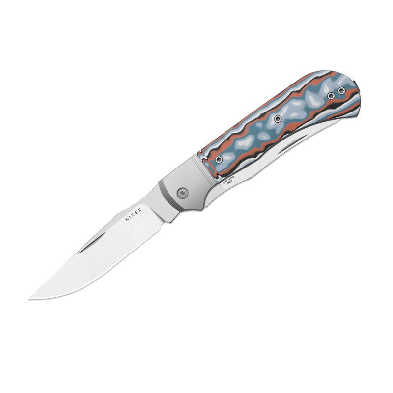 Kizer Trestle TP AirTi Multicolored Aluminum & vortex pattern micarta (3.23" Satin BD1N) Folding Knife [K3761TPA4] - product view 5