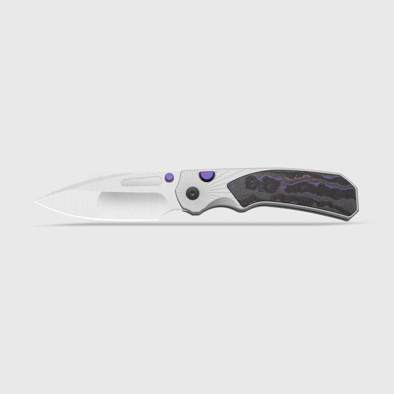 Kizer Durandal Gray & Multicolored Aluminum & Fatcarbon® Purple Haze (3.45" Satin S35VN) Folding Knife [K3765BD3] - product view 4