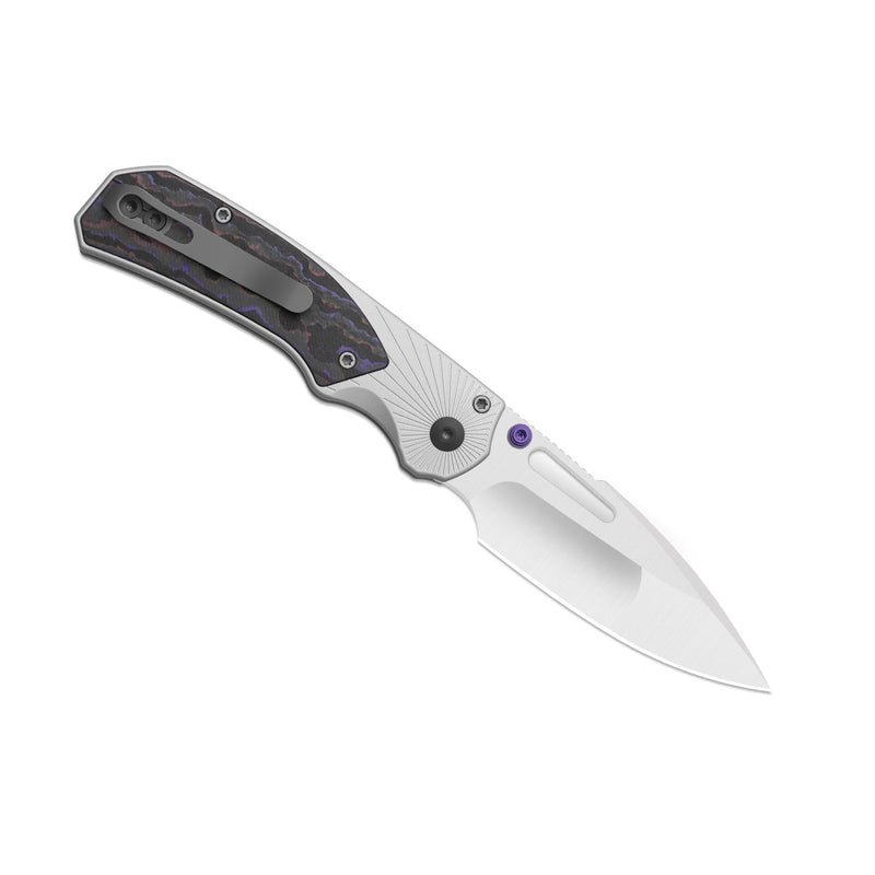 Kizer Durandal Gray & Multicolored Aluminum & Fatcarbon® Purple Haze (3.45" Satin S35VN) Folding Knife [K3765BD3] - product view 6