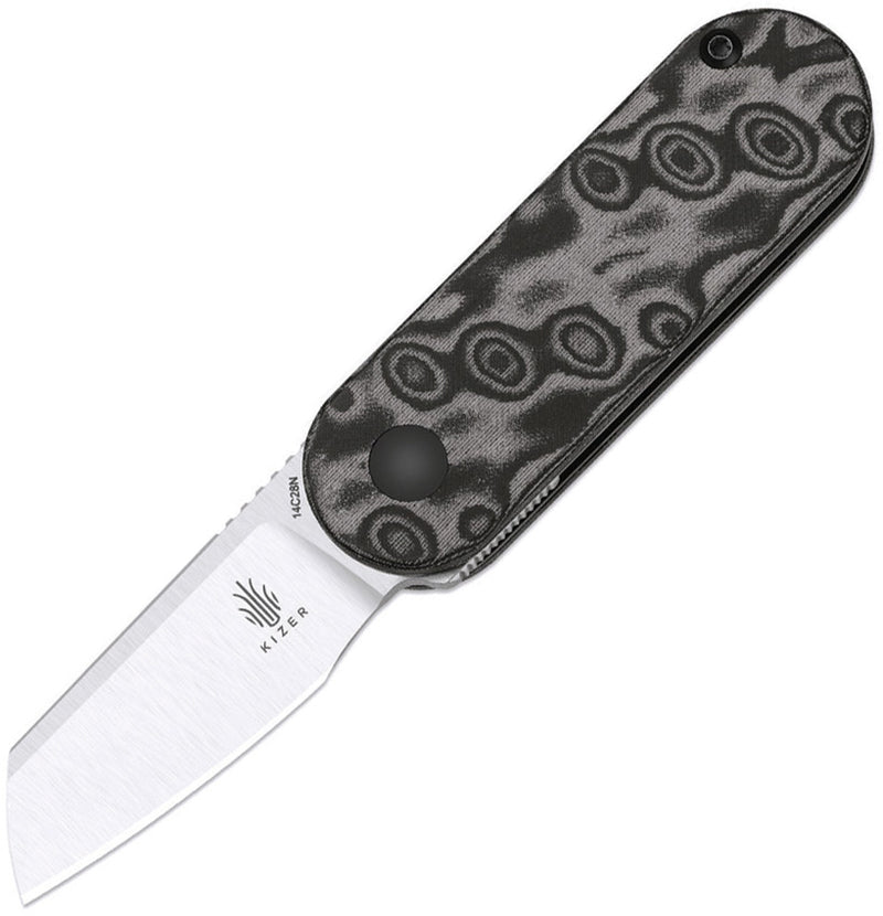 Kizer Mini Bay Gray vortex pattern micarta (1.89" Satin 14C28N) Folding Knife [V2583A6] - product view 1