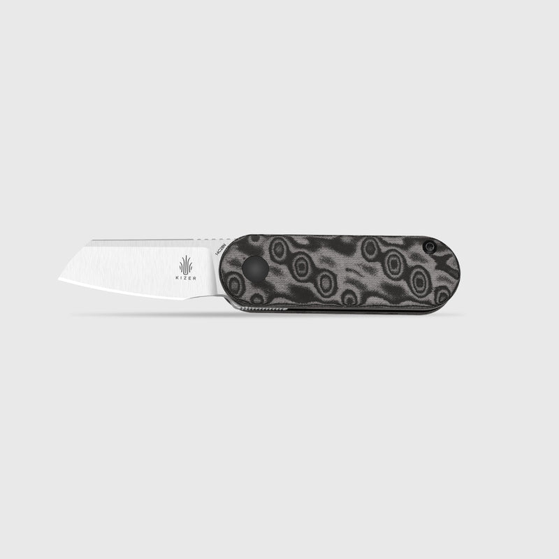 Kizer Mini Bay Gray vortex pattern micarta (1.89" Satin 14C28N) Folding Knife [V2583A6] - product view 4