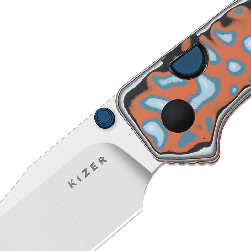 Kizer Nice Guy AEB-L Clip Point Vortex Micarta Button Liner Lock Folding Knife [V3011BCA2] - product view 7