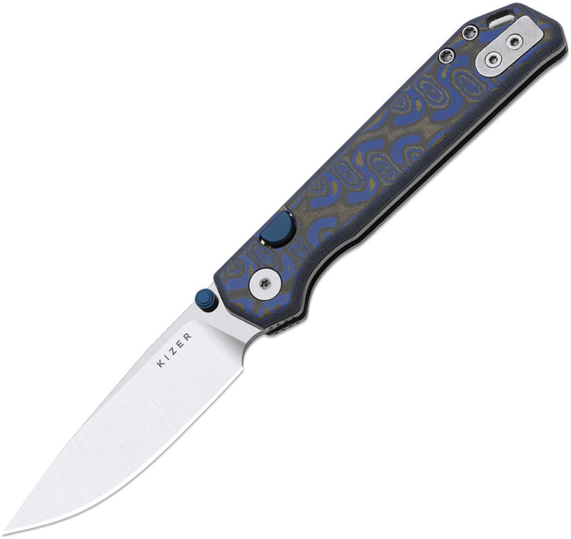 Kizer Begleiter 2.9 Blue vortex pattern micarta (2.97" Satin BD1N) Folding Knife [V3458.2BDA1] - product view 1