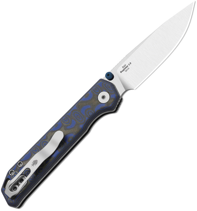 Kizer Begleiter 2.9 Blue vortex pattern micarta (2.97" Satin BD1N) Folding Knife [V3458.2BDA1] - product view 3