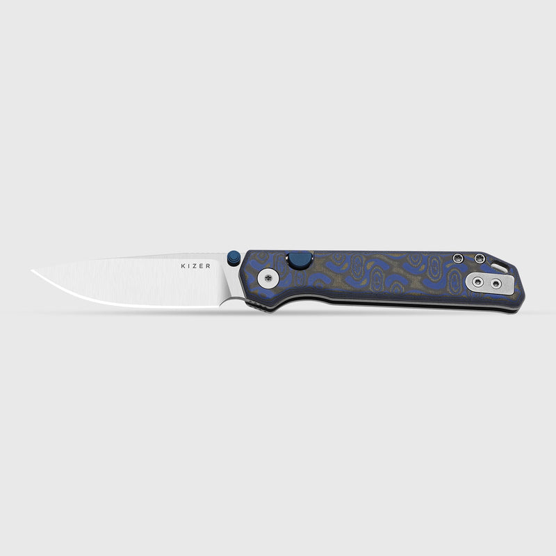Kizer Begleiter 2.9 Blue vortex pattern micarta (2.97" Satin BD1N) Folding Knife [V3458.2BDA1] - product view 4