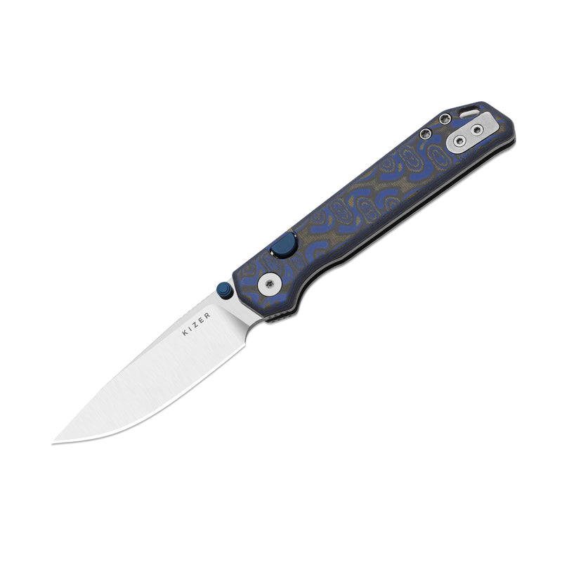 Kizer Begleiter 2.9 Blue vortex pattern micarta (2.97" Satin BD1N) Folding Knife [V3458.2BDA1] - product view 5