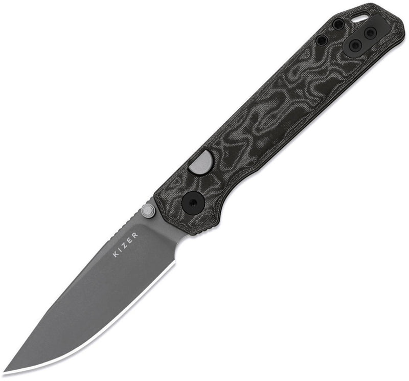 Kizer Begleiter 2.9 Black & White vortex pattern micarta (2.97" Gray PVD Coating & Stonewashed BD1N) Folding Knife [V3458.2BDA2] - product view 1