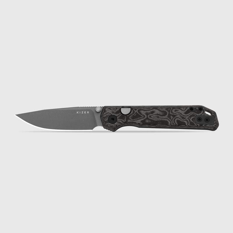 Kizer Begleiter 2.9 Black & White vortex pattern micarta (2.97" Gray PVD Coating & Stonewashed BD1N) Folding Knife [V3458.2BDA2] - product view 4