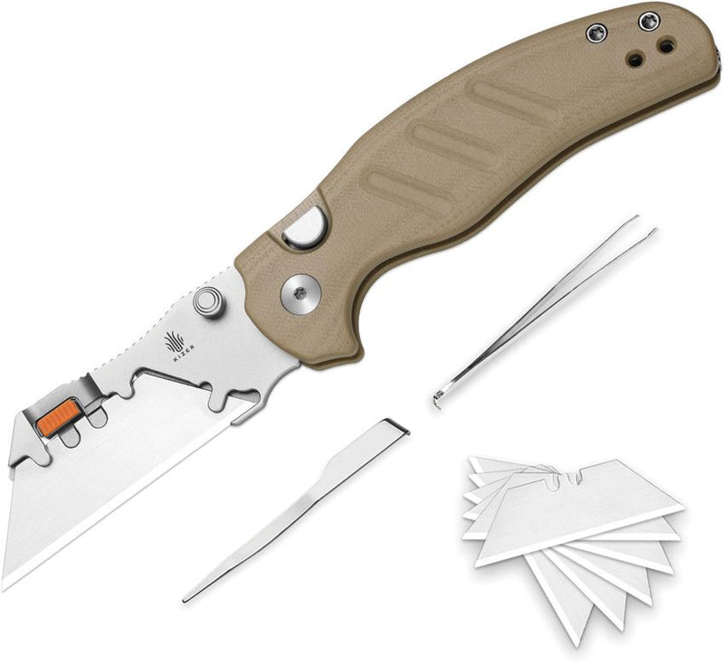 Kizer C01C Uti 2 Button Lock TanG10 Folding Knife [V348829JNA2]