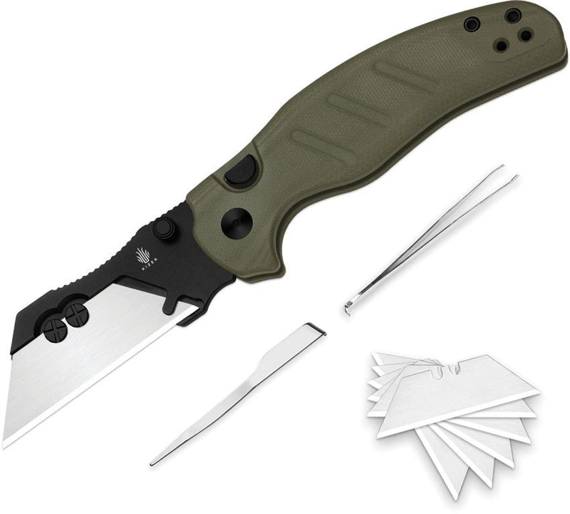 Kizer C01C Uti 1 Button Lock Grn Folding Knife [V3488.29JSA2]