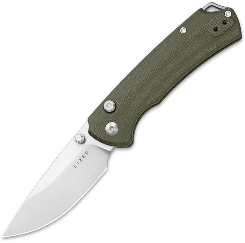 Kizer T1 BD Button Lock Grn Mic Folding Knife [V34902BA1]