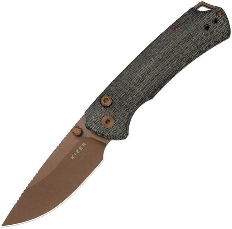 Kizer T1 BD Gray Norplex UltreX™ Micarta (3.20" Sunset Metal PVD + Stonewashed Nitro-V) Folding Knife [V34902BA2] - product view 1