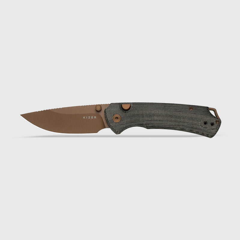 Kizer T1 BD Gray Norplex UltreX™ Micarta (3.20" Sunset Metal PVD + Stonewashed Nitro-V) Folding Knife [V34902BA2] - product view 4