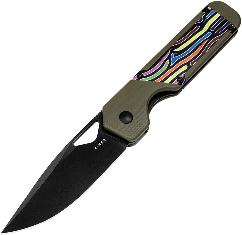 Kizer Militaw multicolored Stylish Olive Green & Party Steamers G10 (3.36" Nitro-V) Folding Knife [V3634A3] - product view 1