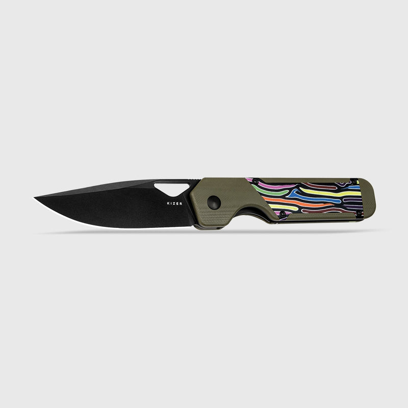Kizer Militaw multicolored Stylish Olive Green & Party Steamers G10 (3.36" Nitro-V) Folding Knife [V3634A3] - product view 6