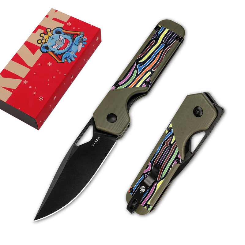 Kizer Militaw multicolored Stylish Olive Green & Party Steamers G10 (3.36" Nitro-V) Folding Knife [V3634A3] - product view 7